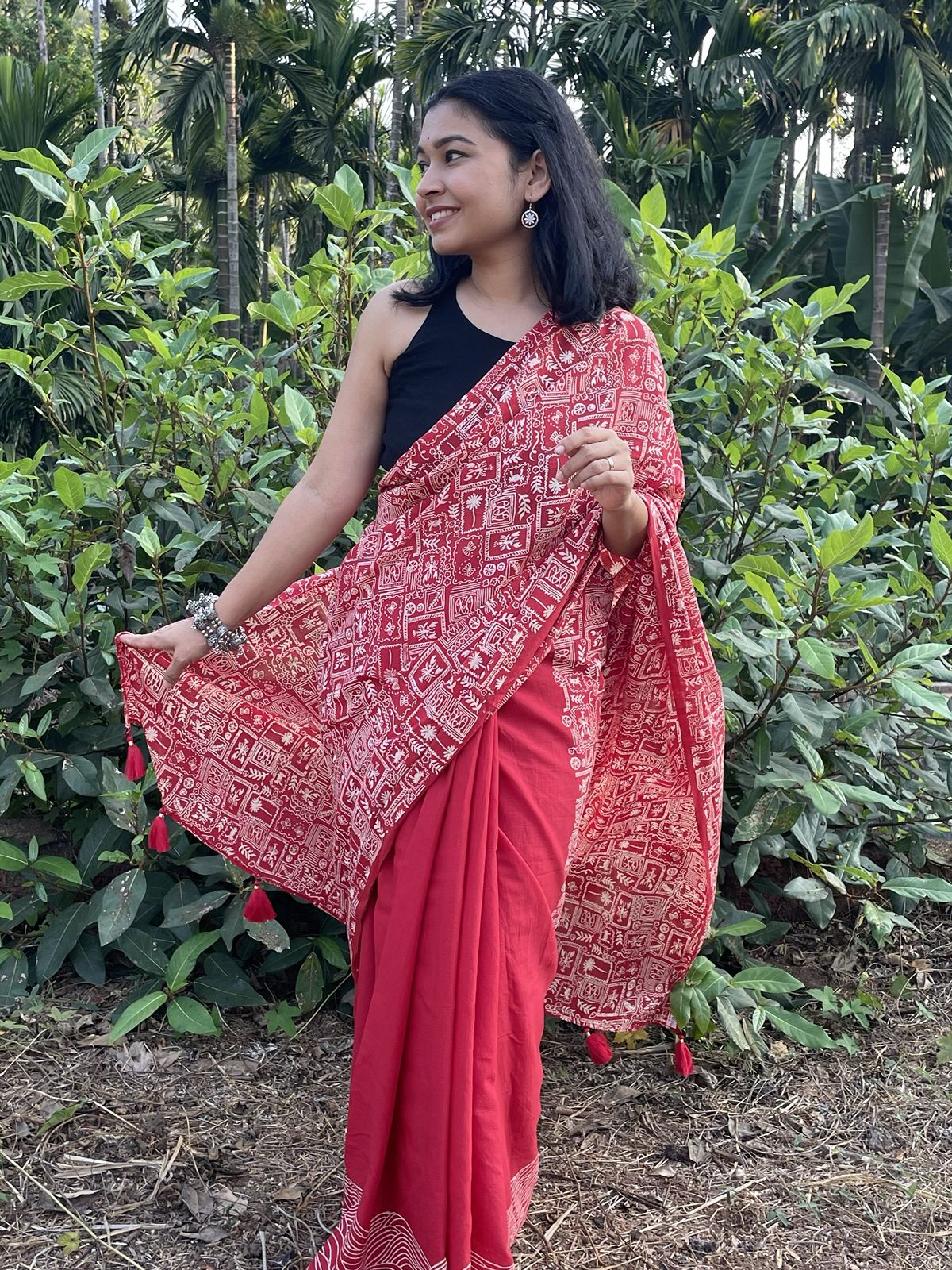 Hand Block Printed Baazaar - Mul Cotton Saree | Red