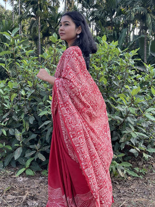 Hand Block Printed Baazaar - Mul Cotton Saree | Red
