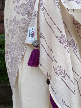 Hand Block Printed Bakuli - Mul Cotton Saree | Cream