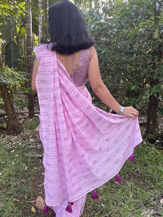 Hand Block Printed Bakuli - Mul Cotton Saree | Pink