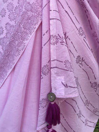 Hand Block Printed Bakuli - Mul Cotton Saree | Pink