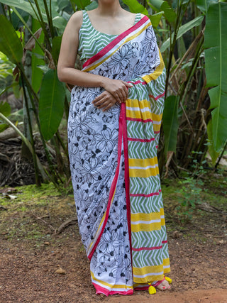 Kajini Cotton Saree White Mogasu