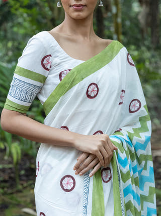 Kokum Mul Cotton Saree White Mogasu