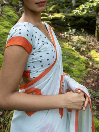 Popai Mul Cotton Saree Blue Mogasu