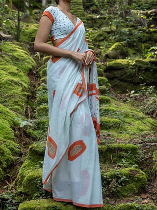 Popai Mul Cotton Saree Blue Mogasu