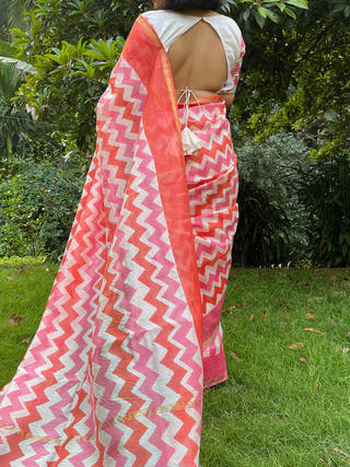 Sheem Chanderi Saree Orange Mogasu