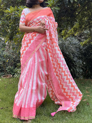 Sheem Chanderi Saree Orange Mogasu