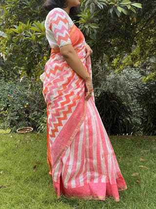 Sheem Chanderi Saree Orange Mogasu