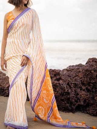 Caracol Linen Saree Orange Mogasu