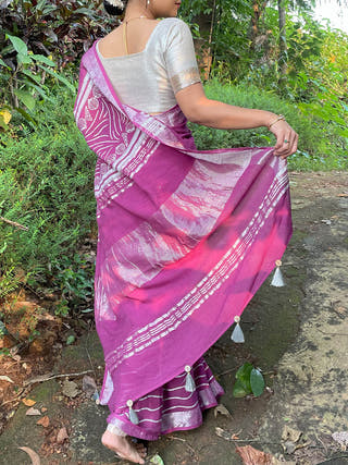 Conchas Linen Saree Purple Mogasu