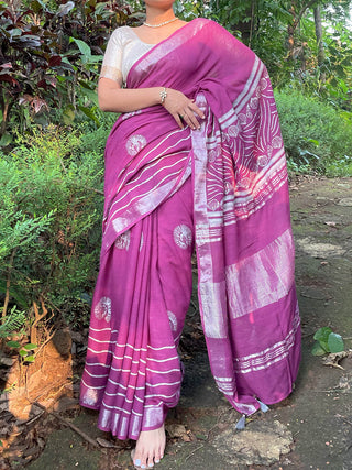 Conchas Linen Saree Purple Mogasu