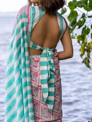 Coral Mul Saree Blue Mogasu