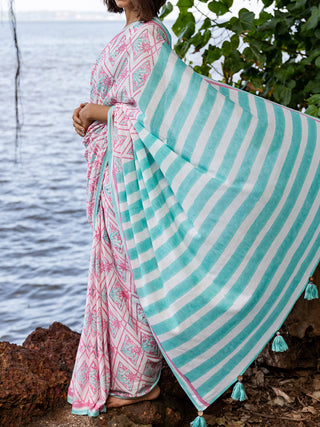 Coral Mul Saree Blue Mogasu