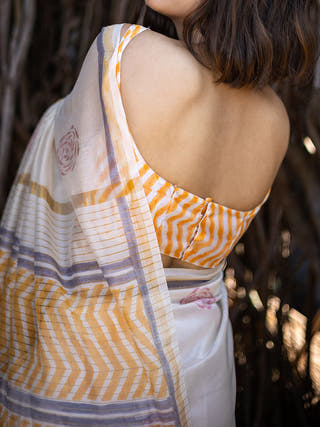 O Mar Chanderi Silk Saree White Mogasu