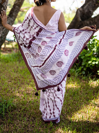 Printed Peixe Mul Saree Pink Mogasu