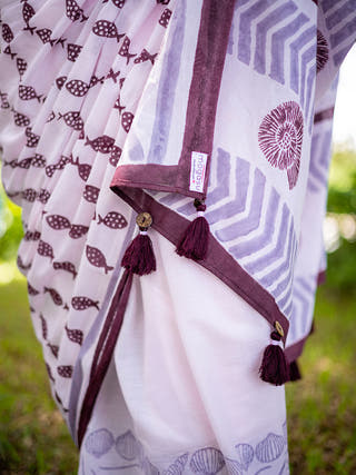 Printed Peixe Mul Saree Pink Mogasu