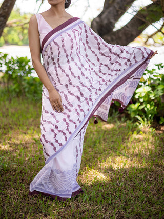 Printed Peixe Mul Saree Pink Mogasu