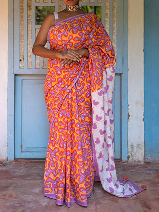 Anantha Mul Cotton Saree Orange Mogasu