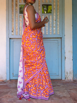 Anantha Mul Cotton Saree Orange Mogasu