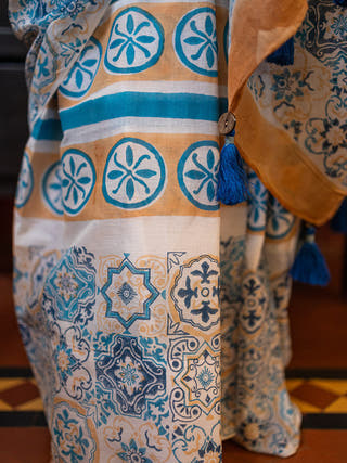 Azulejo Mul Cotton Saree Blue Mogasu