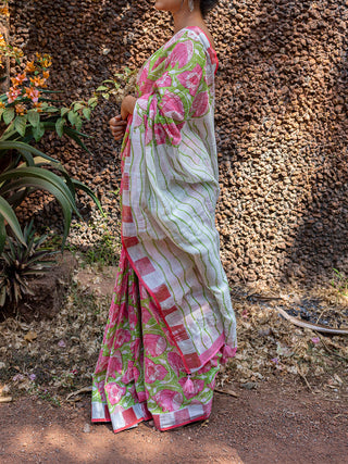 Bougainvillea Linen Saree Pink Mogasu