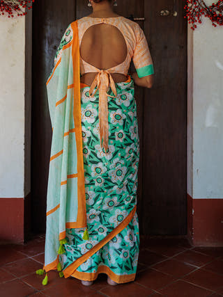 Gul Mul Cotton Saree Green Mogasu