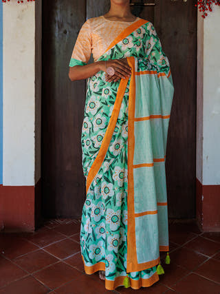 Gul Mul Cotton Saree Green Mogasu