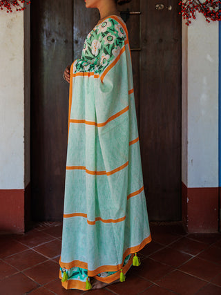 Gul Mul Cotton Saree Green Mogasu