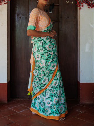 Gul Mul Cotton Saree Green Mogasu