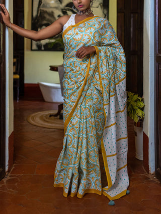 Pankha Mul Cotton Saree Mustard Mogasu