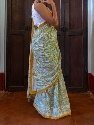 Pankha Mul Cotton Saree Mustard Mogasu