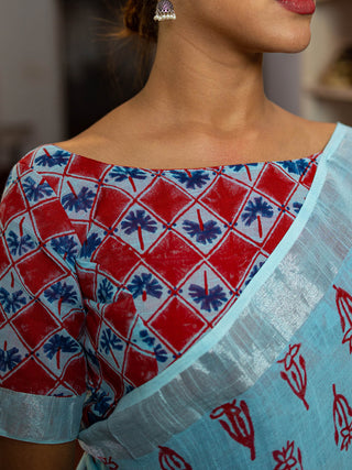 Pitkuli Linen Saree Blue Mogasu