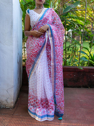 Sadafuli Kota Doria Saree Red Mogasu