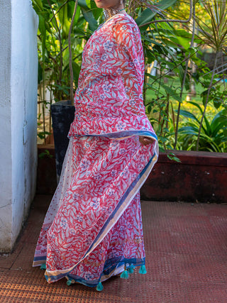 Sadafuli Kota Doria Saree Red Mogasu