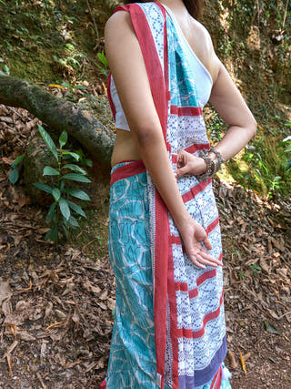 Bokee Mul Cotton Saree Blue Mogasu