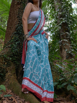Bokee Mul Cotton Saree Blue Mogasu