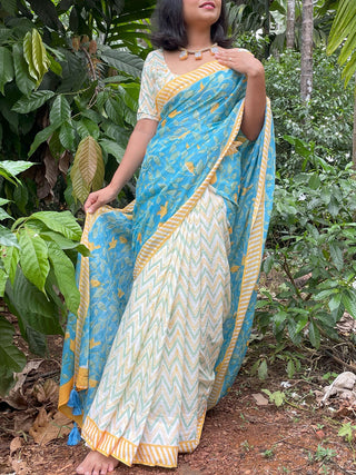 Bulbul Mul Cotton Saree Blue Mogasu