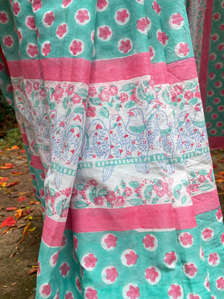 Kingfisher Mul Cotton Saree Green Mogasu