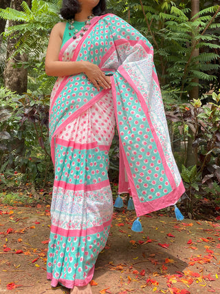 Kingfisher Mul Cotton Saree Green Mogasu