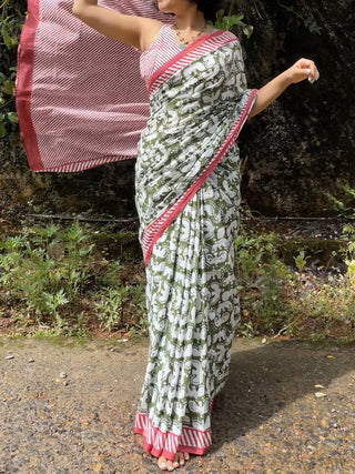 Vedi Vakdi Cotton Saree Olive Mogasu