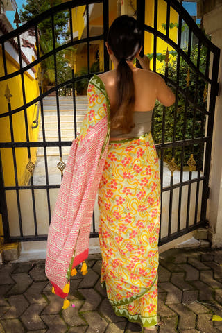 Bageecha Mul Cotton Saree Orange Mogasu