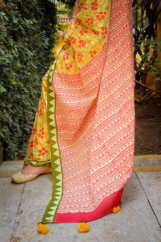 Bageecha Mul Cotton Saree Orange Mogasu