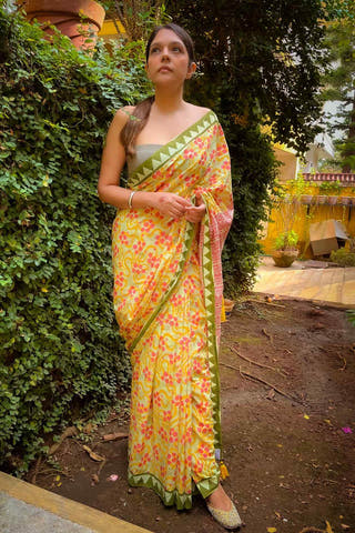 Bageecha Mul Cotton Saree Orange Mogasu