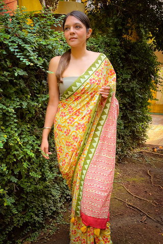 Bageecha Mul Cotton Saree Orange Mogasu