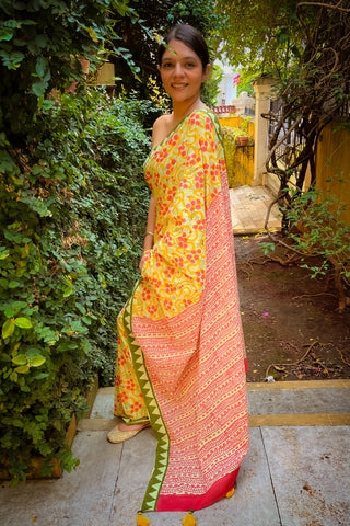 Bageecha Mul Cotton Saree Orange Mogasu