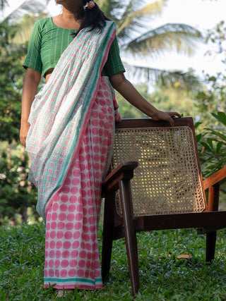 Flor Mul Cotton Saree Pink Mogasu