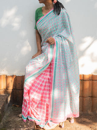 Flor Mul Cotton Saree Pink Mogasu