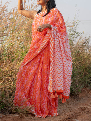 Janela Mul Cotton Saree Orange Mogasu