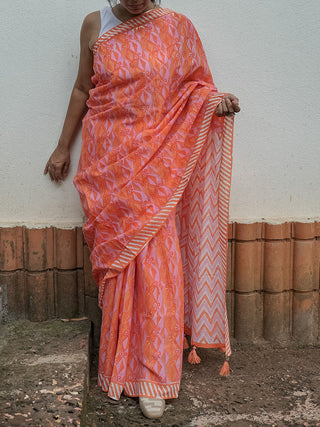 Janela Mul Cotton Saree Orange Mogasu