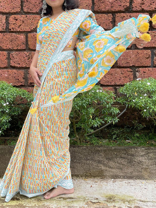 Kaularu Mul Cotton Saree Blue Mogasu